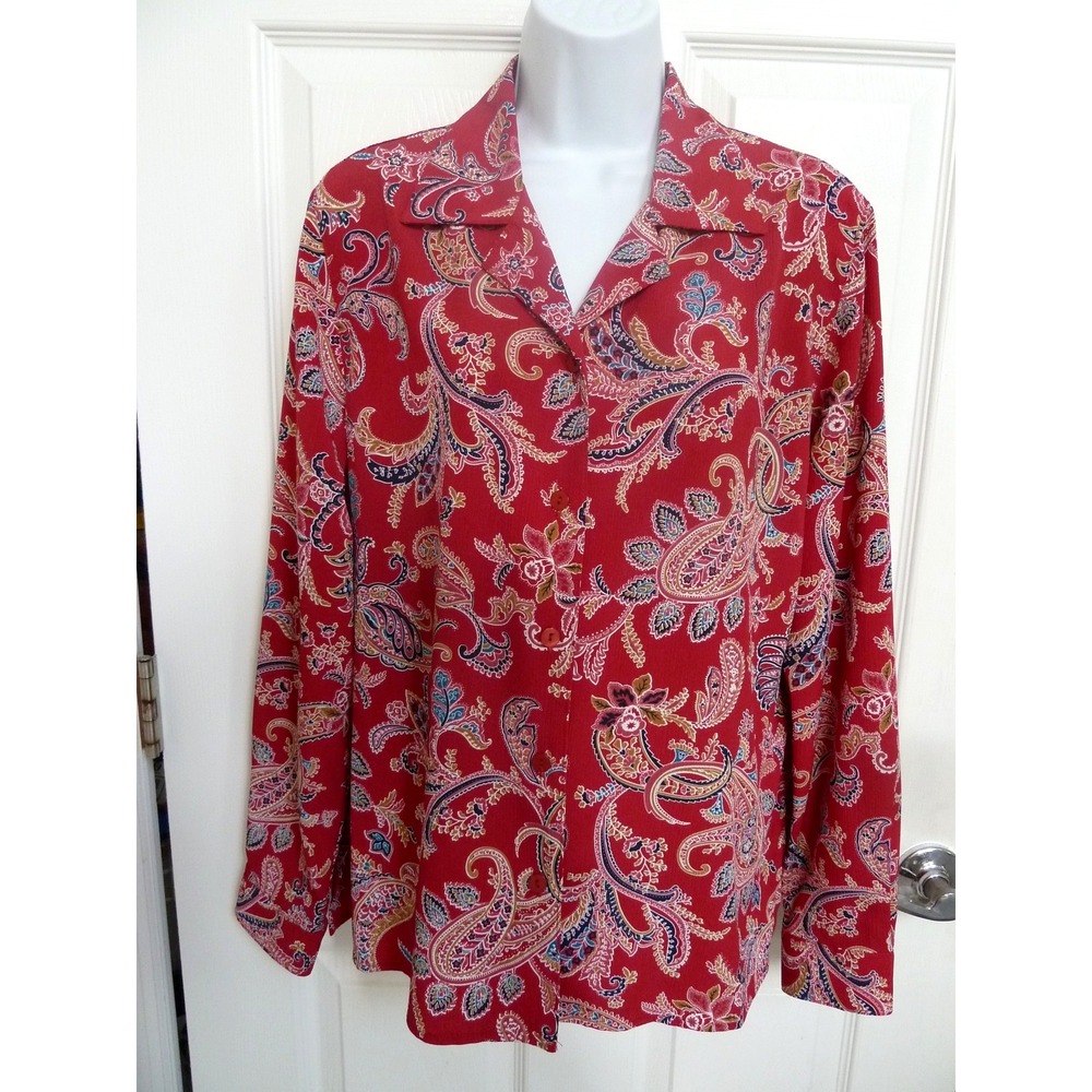 *ALFRED DUNNER Sz 12 Long Sleeve Paisley Colorful Blouse Office Career Business*
